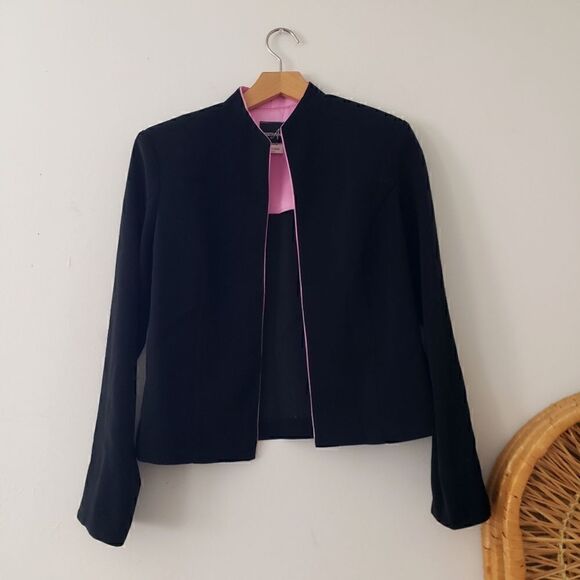 Vintage Positive Attitude Blazer Black Pink Lining 8 - Picture 1 of 4